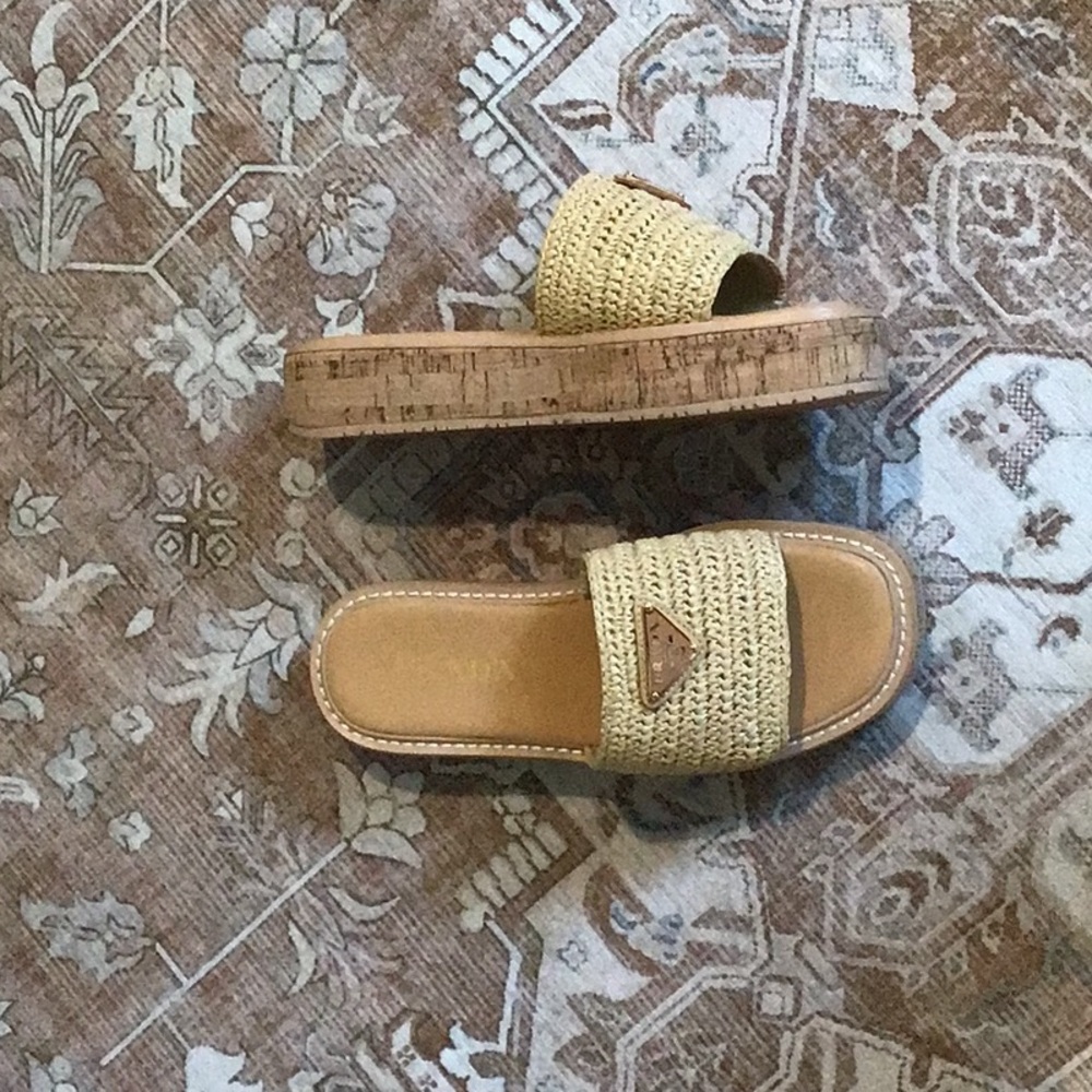 PRADAS Raffia Platform Slide Sandal (Women)